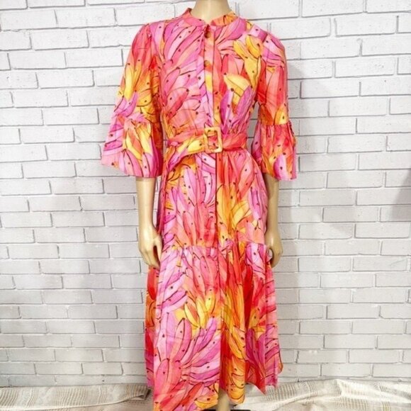FARM Rio “Pink Ombre Bananas” Midi Dress – Size M – Tropical Statement Piece - Picture 1 of 9